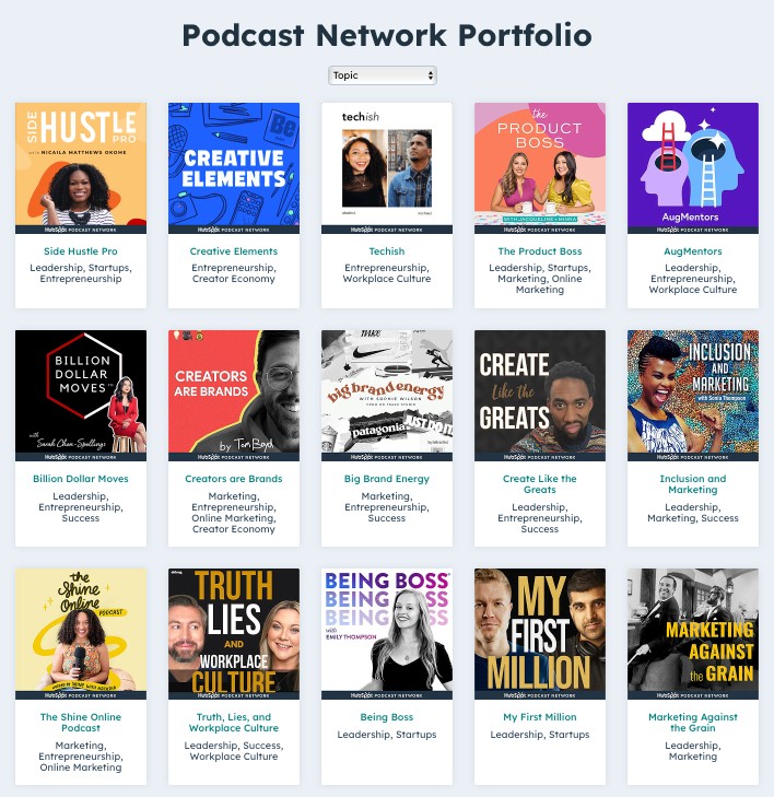 Hubspot's podcast network portfolio