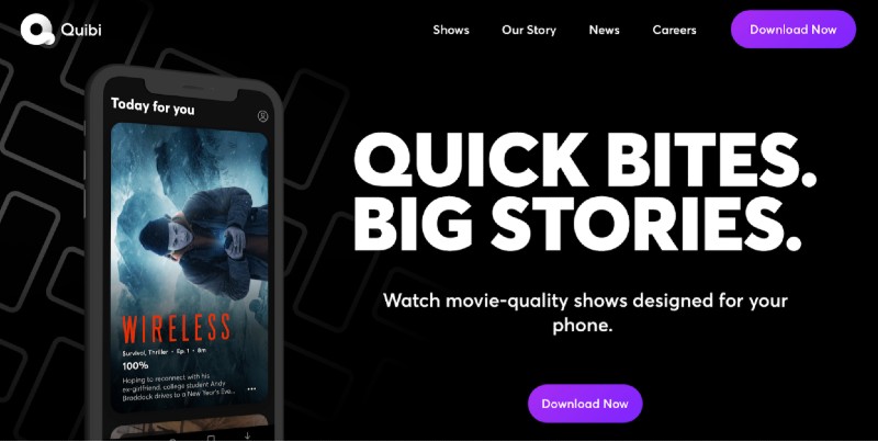 Quibi homepage screenshot