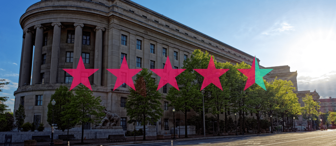 Federal Trade Commission building in Washington DC with Star Rating overlay