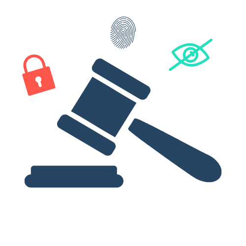 gavel, lock, fingerprint icons