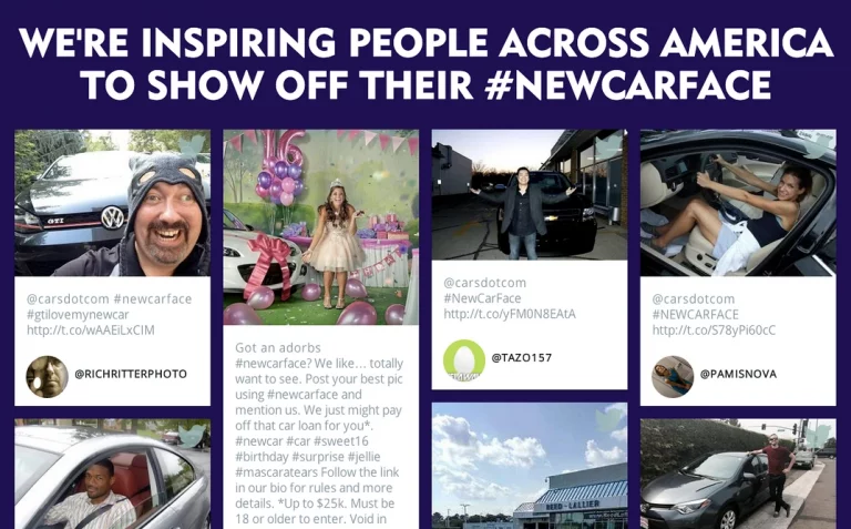 happy customers showing their new cars on social
